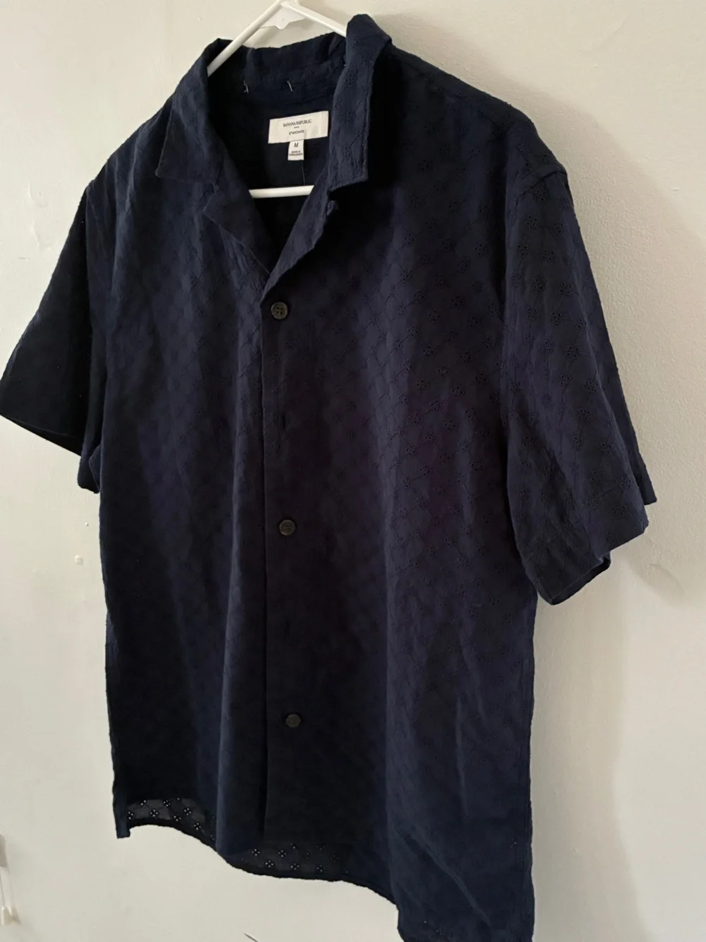Banana Republic Navy Eyelet Casual Button-Down Shirt